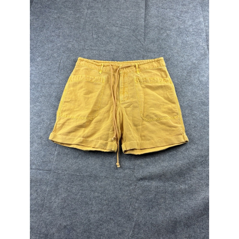 Sundance Shorts Women SP Petite Yellow High Rise Linen 5" Pocket Boho Artsy SEE